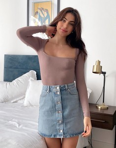 Синяя джинсовая юбка на пуговицах ASOS DESIGN-Синий