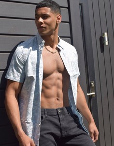 Голубая рубашка из поплина с принтом Burton Menswear-Синий