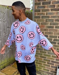 Длинная oversized-футболка с принтом смайлов ASOS DESIGN-Фиолетовый