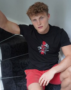 Черная узкая футболка с надписью на японском языке ASOS DESIGN-Черный