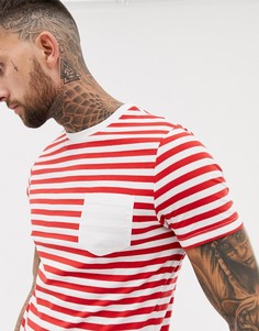 Футболка из органического хлопка в полоску и с карманом на груди ASOS DESIGN-Мульти