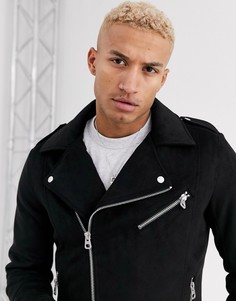 Черная байкерская куртка из искусственной замши Bershka-Черный
