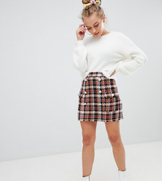 Двубортная мини-юбка букле в клетку с жемчужными пуговицами ASOS DESIGN Petite-Мульти