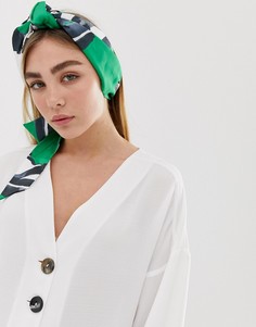 Ярко-зеленый головной платок с цветочным принтом и узлом ASOS DESIGN