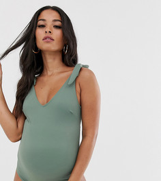 Слитный купальник цвета хаки с завязками на плечах ASOS DESIGN maternity-Зеленый