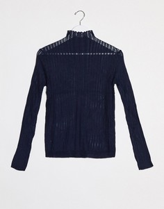 Трикотажный лонгслив с воротником-стойкой Raga-Темно-синий