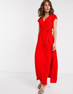 Красное платье макси с запахом и поясом ASOS DESIGN-Красный