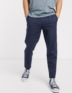 Темно-синие брюки с добавлением льна и шнурком Only & Sons-Темно-синий