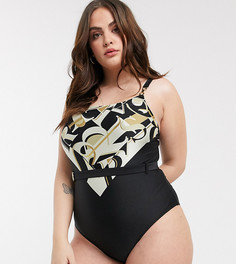 Черный слитный купальник с логотипом River Island Plus