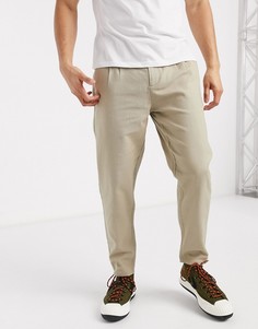 Бежевые брюки с добавлением льна и шнурком Only & Sons-Светло-коричневый