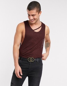 Свободная меланжевая майка с вырезом ASOS DESIGN-Коричневый