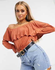Боди с открытыми плечами и оборками ASOS DESIGN-Оранжевый