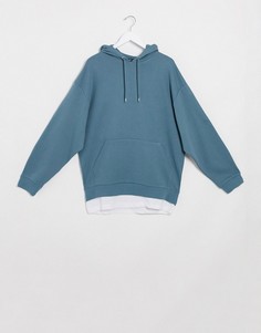 Худи в стиле oversized серо-синего цвета с контрастной вставкой ASOS DESIGN-Серый