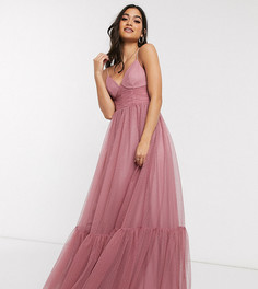 Розовое платье макси из тюля в горошек эксклюзивно для ASOS DESIGN Petite-Зеленый