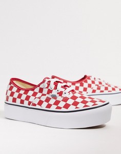 Красно-белые кеды в шахматную клетку на платформе Vans UA Authentic-Красный
