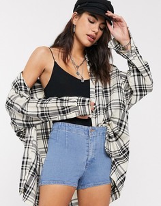 Голубые облегающие шорты с завышенной талией Bershka-Синий