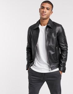 Кожаная куртка с воротником Barneys Originals-Черный