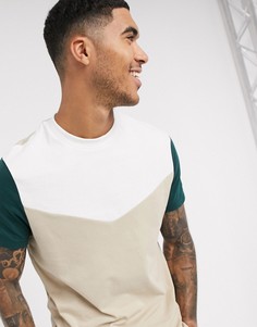 Бежевая футболка из органического хлопка с шевронообразной вставкой ASOS DESIGN-Бежевый
