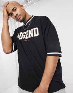 Oversized-футболка из органического хлопка с V-образным вырезом и принтом ASOS DESIGN-Черный