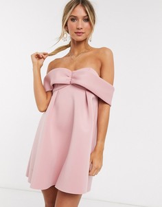 Розовое короткое приталенное платье со спущенными плечами ASOS DESIGN-Розовый