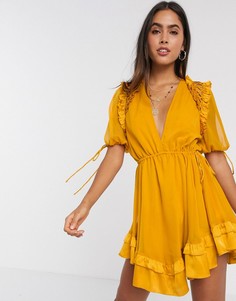 Платье мини с атласной отделкой и завязками ASOS DESIGN-Мульти