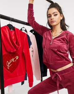 Велюровый худи гранатового цвета с подвеской Juicy Couture Black Label-Фиолетовый