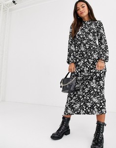 Платье с высоким воротом и цветочным принтом New Look-Черный