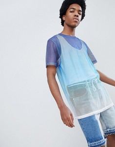 Свободная длинная футболка с принтом тай-дай ASOS DESIGN-Синий