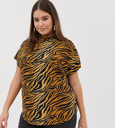 Топ с высоким воротом и анималистичным принтом ASOS DESIGN Curve-Мульти