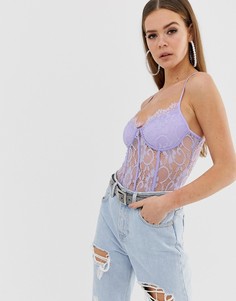 Кружевное боди сиреневого цвета на бретельках Missguided-Красный