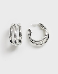 Glamorous triple hoop earrings in silver-Серебряный