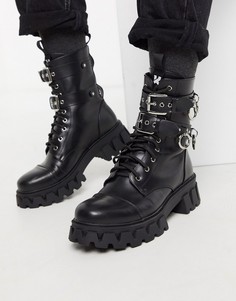 Черные ботинки на массивной подошве с декоративными металлическими кольцами Koi Footwear-Черный