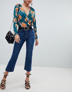 Синие укороченные расклешенные джинсы Missguided-Синий
