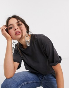 Oversized-футболка темно-серого цвета Bershka-Серый