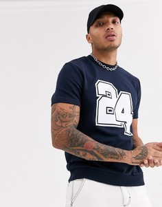 Темно-синяя плотная футболка с принтом "24" ASOS DESIGN-Темно-синий