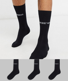 3 пары черных носков с логотипом Emporio Armani-Черный