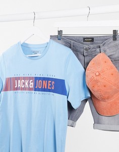 Футболка с раздвоенным принтом Jack & Jones-Синий