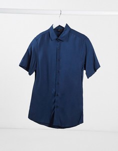 Темно-синяя облегающая рубашка ASOS DESIGN-Темно-синий
