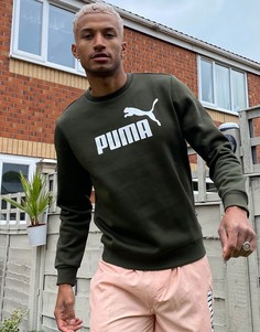 Свитшот цвета хаки с большим логотипом Puma-Зеленый