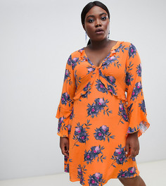 Чайное платье с цветочным принтом River Island Plus-Оранжевый