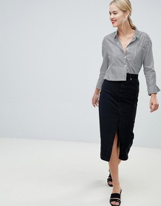 Черная выбеленная джинсовая юбка миди ASOS DESIGN-Черный