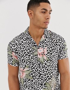 Рубашка с леопардовым принтом и отложным воротником New Look-Белый