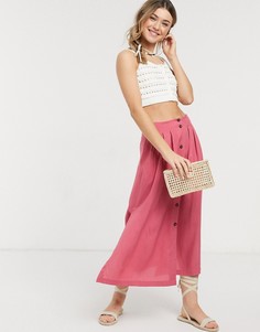 Розовая юбка миди с пуговицами ASOS DESIGN-Розовый
