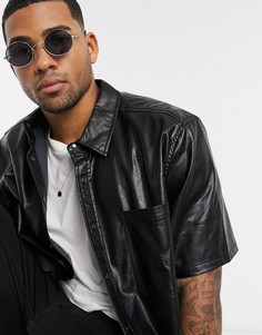 Черная рубашка навыпуск из искусственной кожи ASOS DESIGN-Черный
