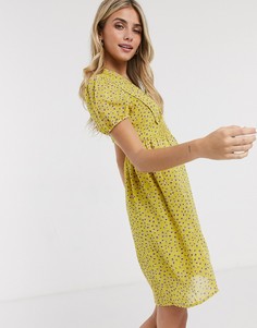 Желтое короткое приталенное платье с цветочным принтом Brave Soul-Желтый