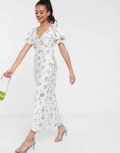 Чайное платье миди с объемными рукавами ASOS DESIGN-Мульти