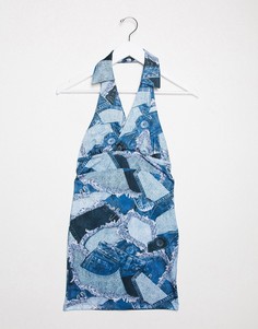 Облегающее платье-халтер с принтом и воротником Jaded London-Синий