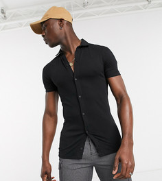 Черная трикотажная обтягивающая рубашка с короткими рукавами из органического хлопка ASOS DESIGN Tall-Черный