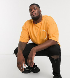 Футболка в стиле oversized из плотного трикотажа с принтом на груди и спине ASOS DESIGN Plus-Желтый