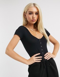Боди черного цвета с кнопками Missguided-Черный